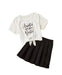 Girls White Crop Top & Black Pleated Skirt Set