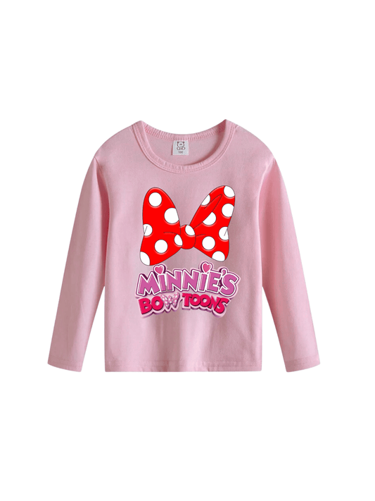 Adorable Pink Full Sleeve T-Shirt for Girls: Minnie's Bow Toons Design - Childrengoods