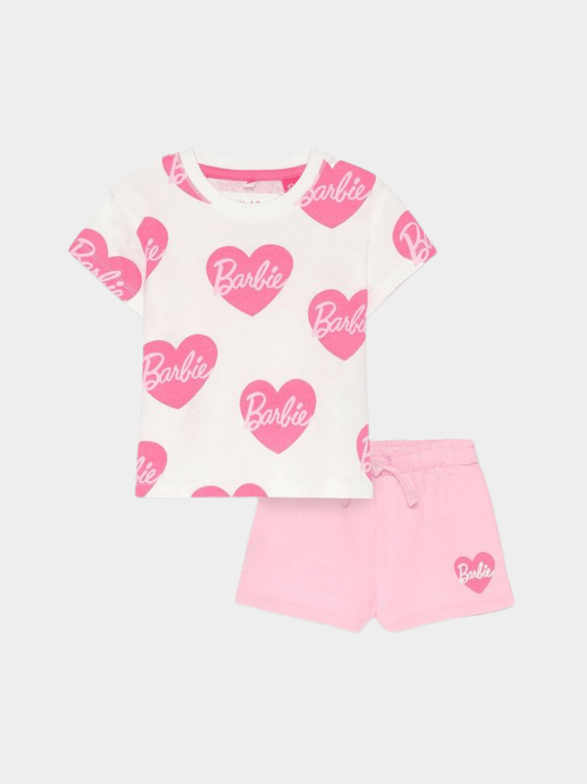 Barbie Hearts Print T-Shirt & Pink Shorts Set - Toddler Girls - Childrengoods