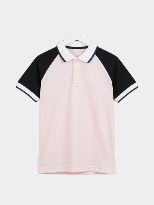 Boys' Color - Block Polo T-Shirt - Pink & Black Raglan Sleeve Cotton Piqué Tee - Childrengoods