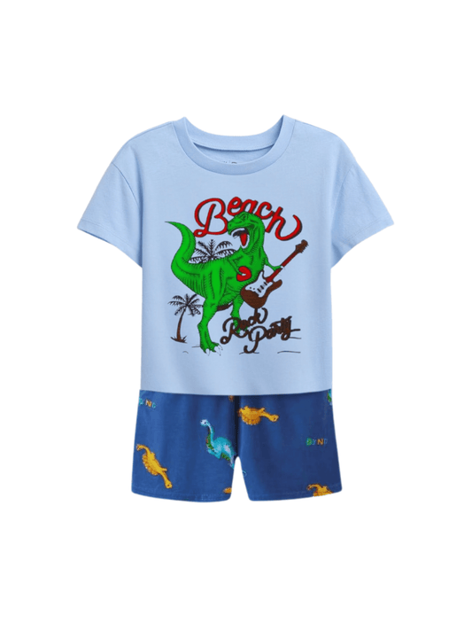 Boys' Dinosaur T-Shirt & Printed Shorts Set - Dino Rock Graphic Summer Outfit - Childrengoods