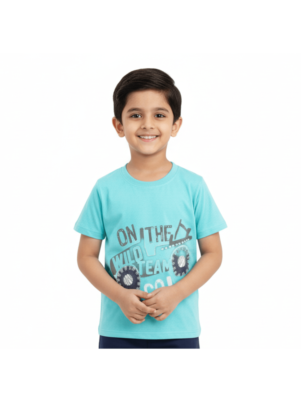 Boys' Monster Truck T-Shirt - Aqua Blue "On The Wild Team" Graphic Cotton Tee - Childrengoods