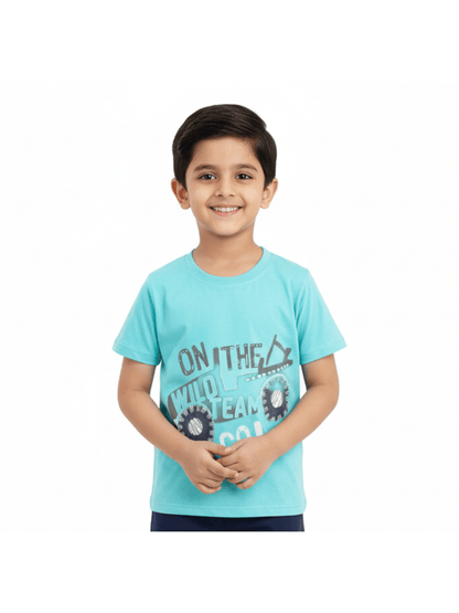 Boys' Monster Truck T-Shirt - Aqua Blue "On The Wild Team" Graphic Cotton Tee - Childrengoods