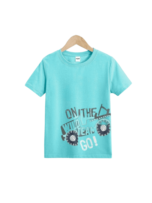 Boys' Monster Truck T-Shirt - Aqua Blue "On The Wild Team" Graphic Cotton Tee - Childrengoods