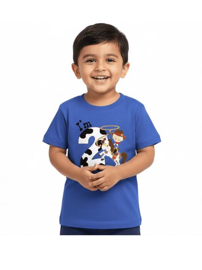 Boys' Second Birthday T-Shirt - Blue "I'm 2" Cowboy & Horse Graphic Tee - Childrengoods