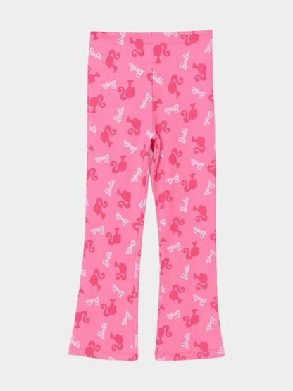 Girls' Barbie & Flamingo Print Ribbed Flared Pants - Childrengoods