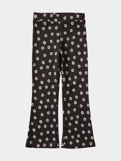 Girls' Black & White Daisy Print Flared Leggings - Childrengoods