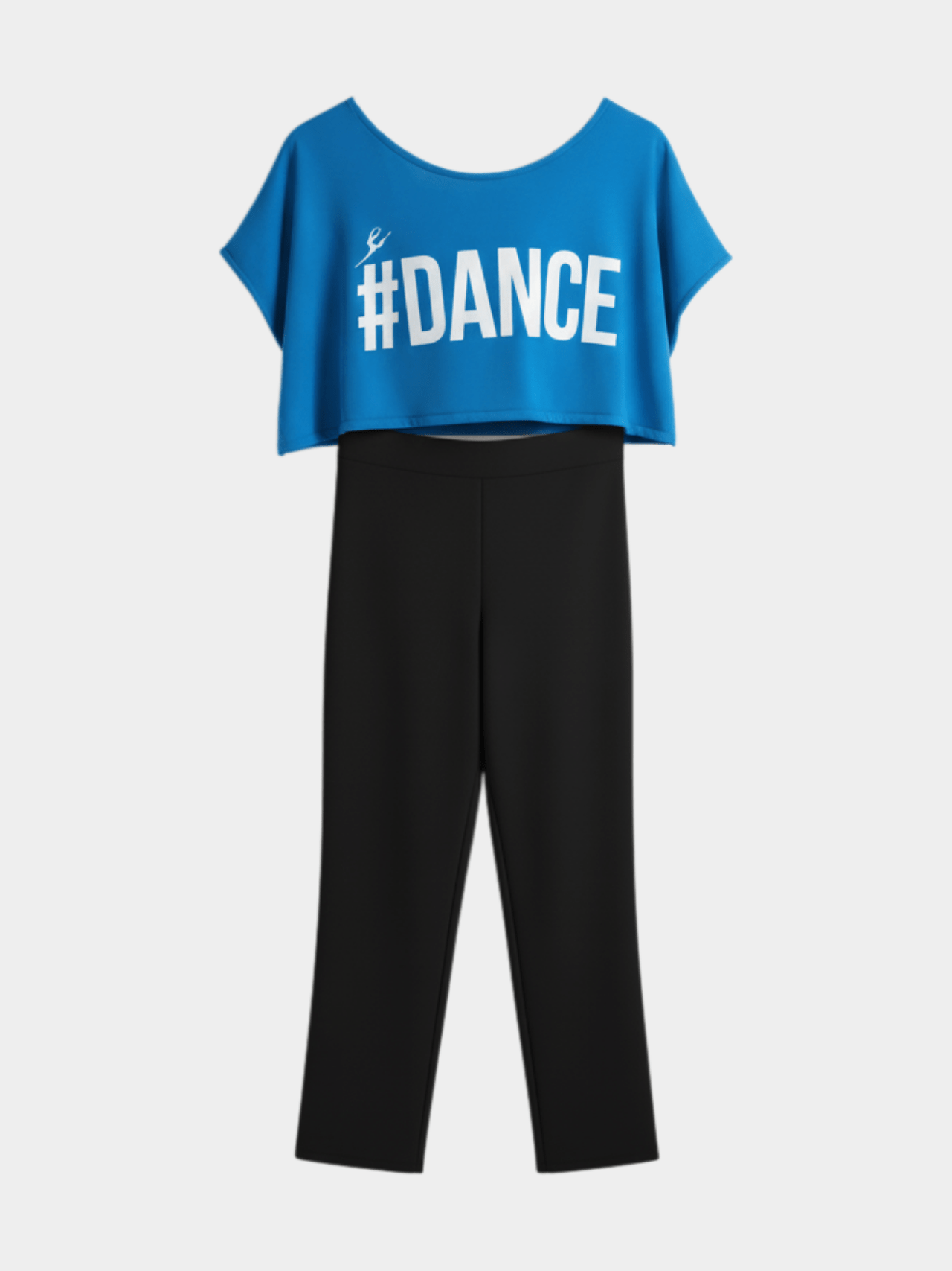 Girls' "DANCE" Crop Top & Capri Set - Blue Oversized Tee and Black Biker Shorts Outfit - Childrengoods