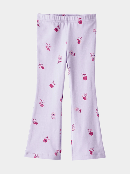 Girls' Lilac Ditsy Floral Flared Leggings - Childrengoods
