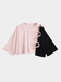 Girls' Pink & Black Color - Block Bow - Tie Top - Open Shoulder Wide Sleeve Knit Tee - Childrengoods