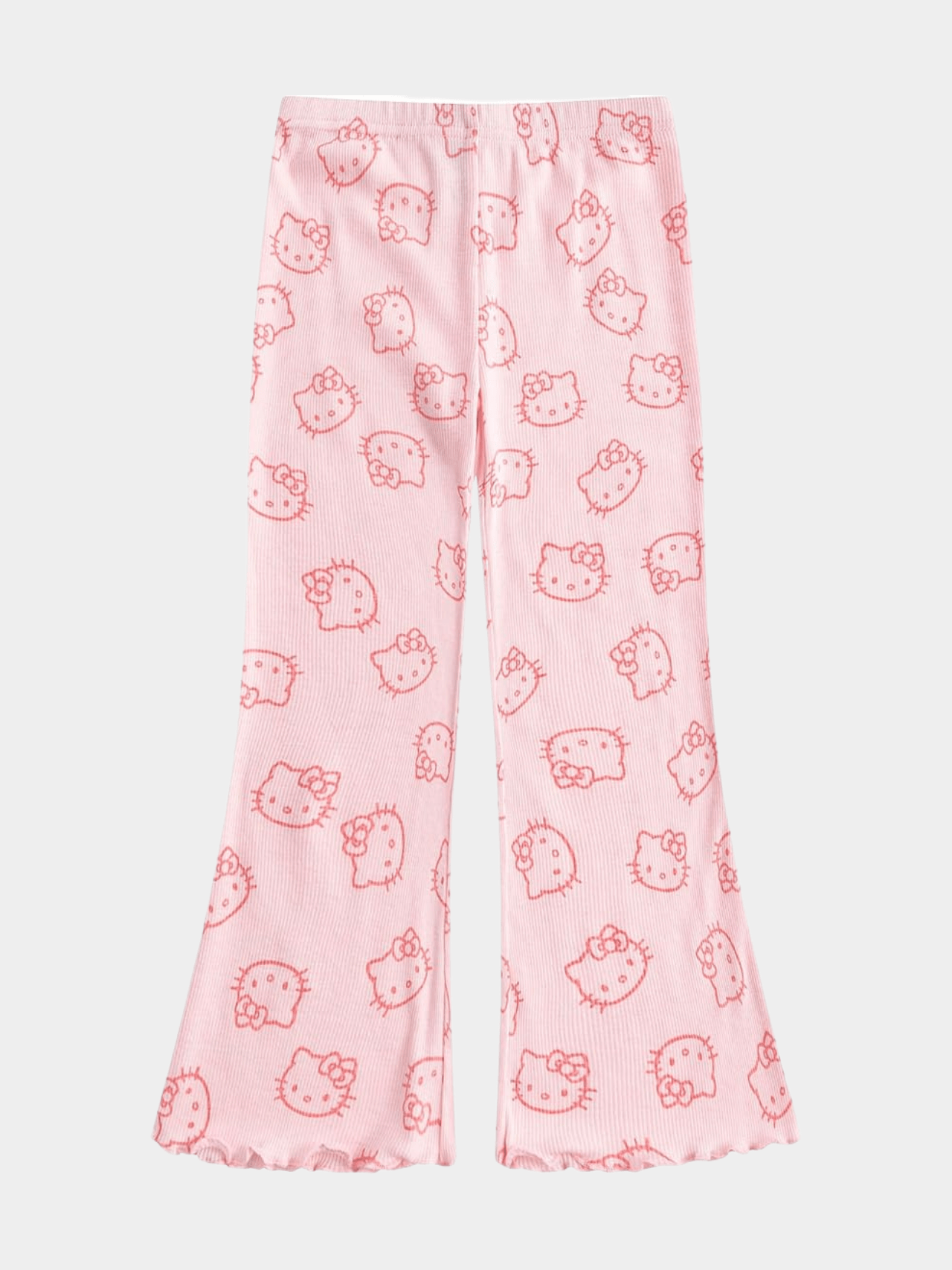 Girls' Pink Hello Kitty Ribbed Flared Pants - Childrengoods