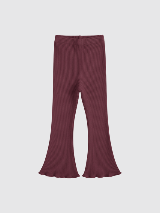Girl's Soft Rib Knit Flared Pants - Maroon (3yrs - 12yrs) - Childrengoods