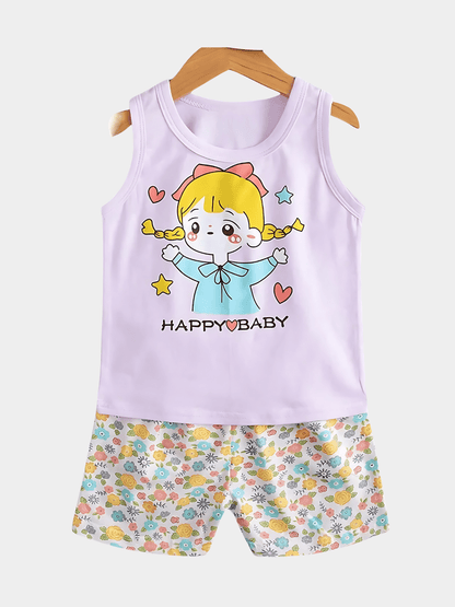 Happy Baby Printed T-shirt Set For Kids Girl (6mths - 6yrs) - Childrengoods