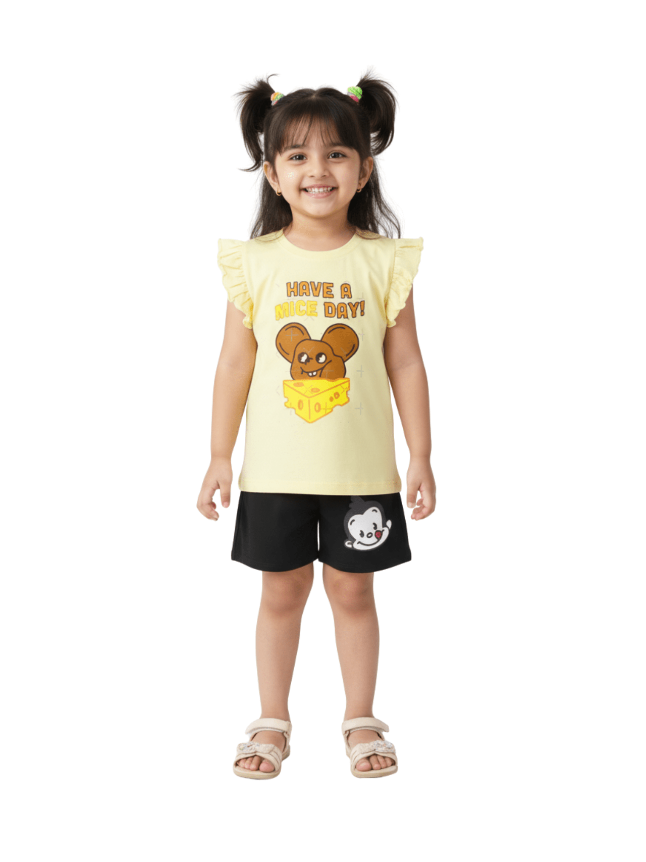 Kids 2pcs Pizza Monkey Printed Green Set - Childrengoods