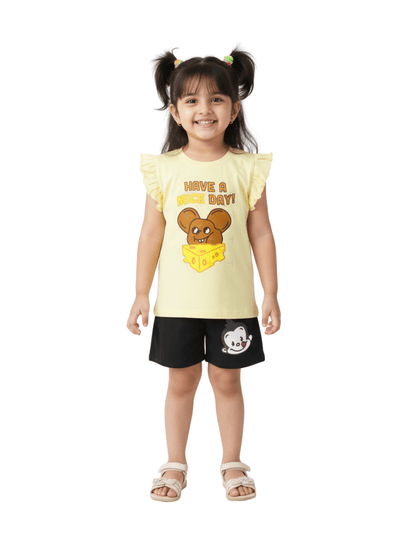 Kids 2pcs Pizza Monkey Printed Green Set - Childrengoods