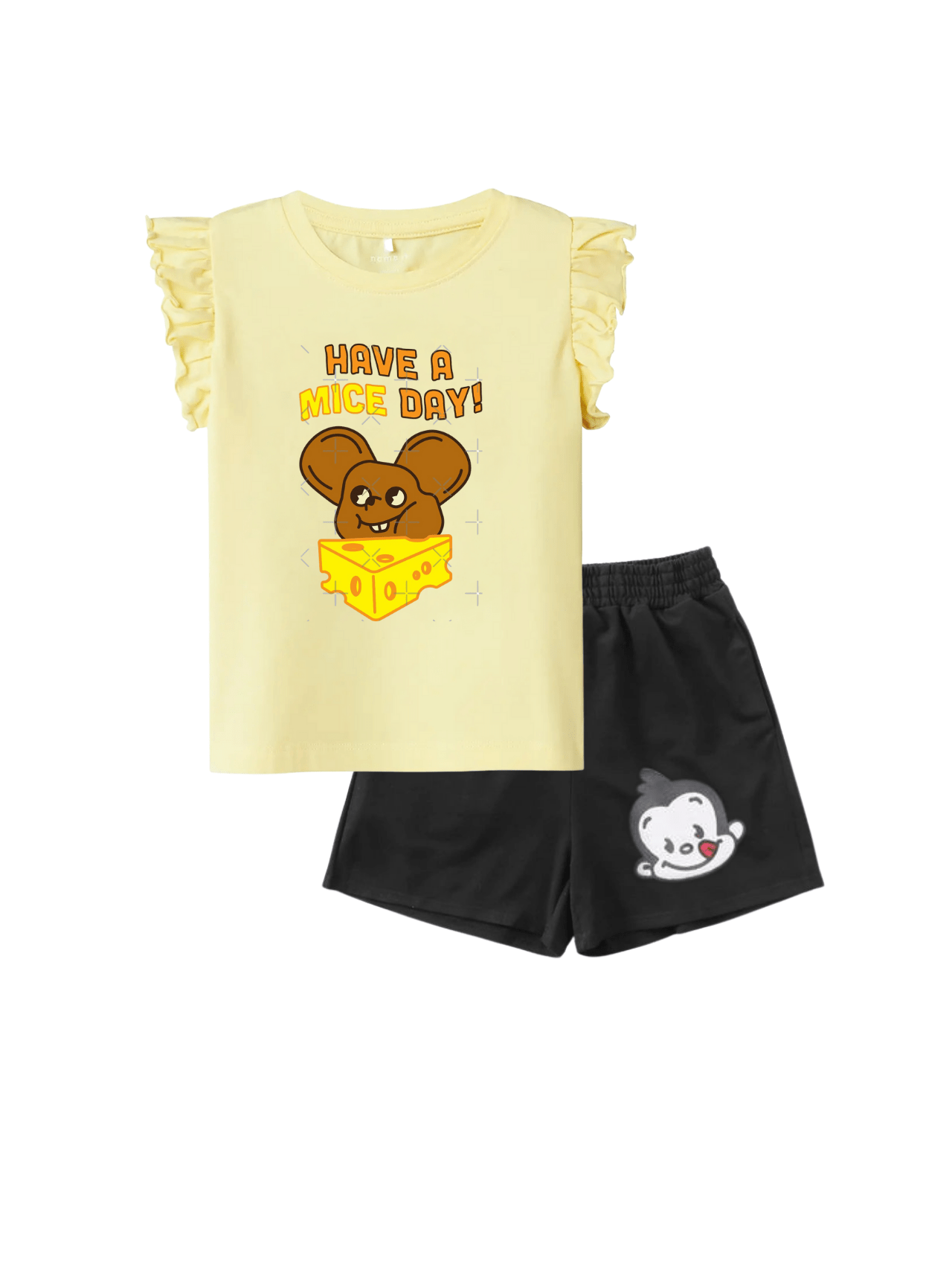 Kids 2pcs Pizza Monkey Printed Green Set - Childrengoods