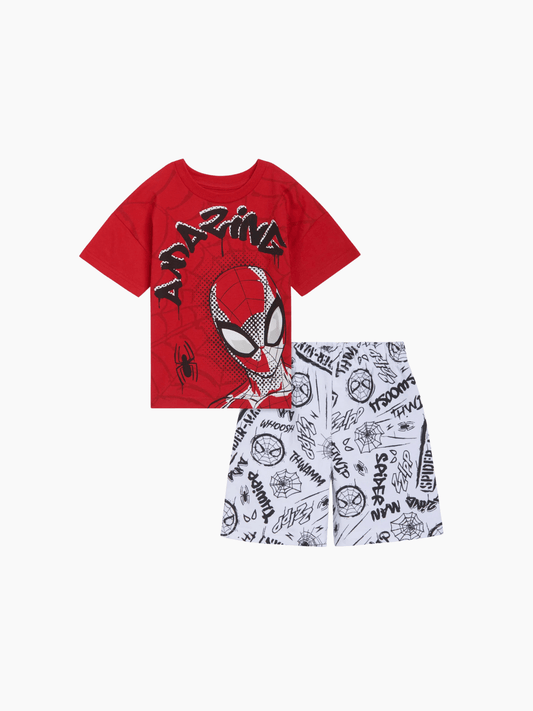 Kids 2pcs Red Spiderman Printed T-shirt & Shorts Set - Childrengoods