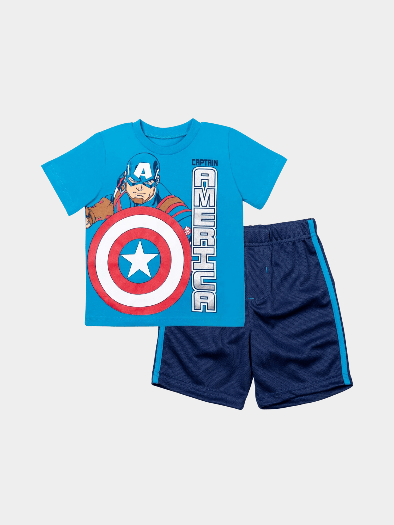 Kids Captain America T-Shirt & Mesh Shorts Set - Blue/Navy - Childrengoods