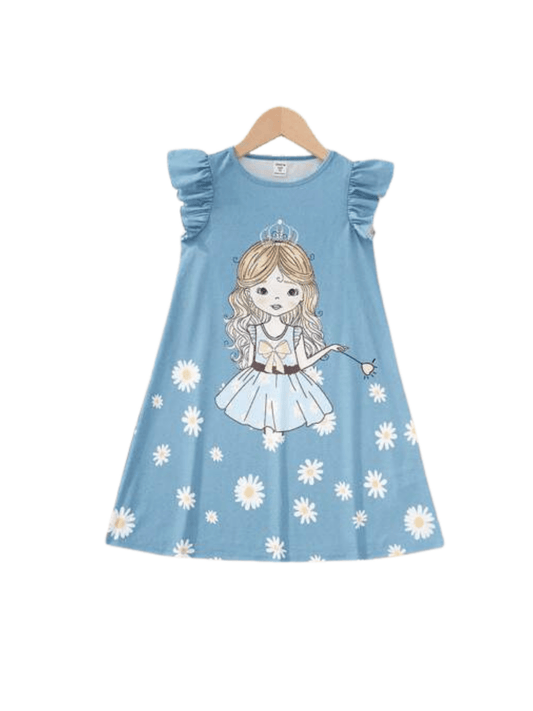 Kids Girls Doll Printed Dresses - Childrengoods