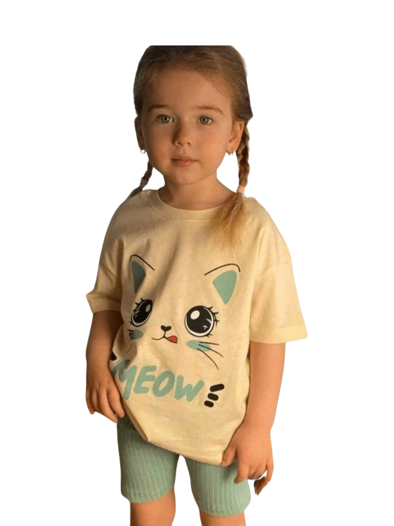 Kids Meow Printed T-shirt Set - Childrengoods