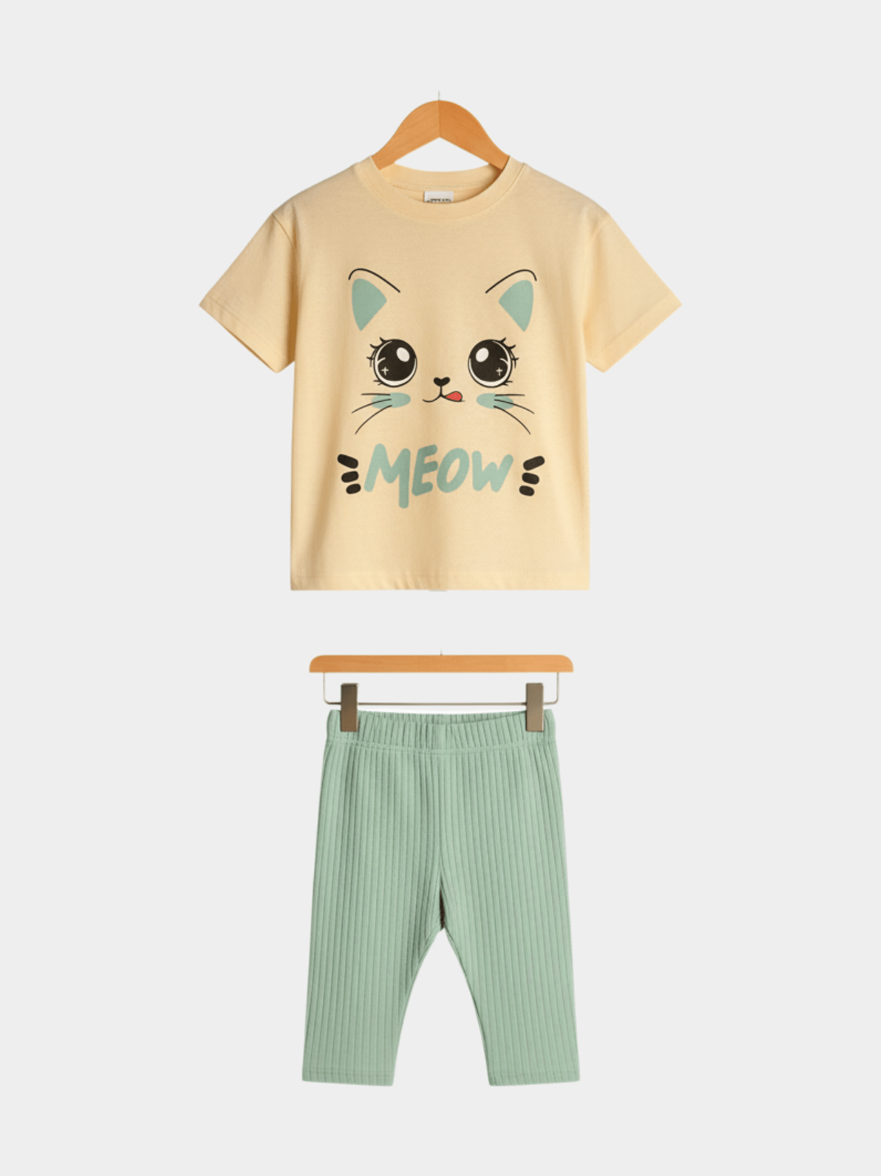 Kids Meow Printed T-shirt Set - Childrengoods