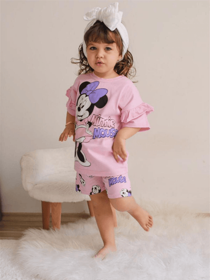 Kids Printed Pink Color Ruffle T-shirt Set (6mths - 12yrs) - Childrengoods