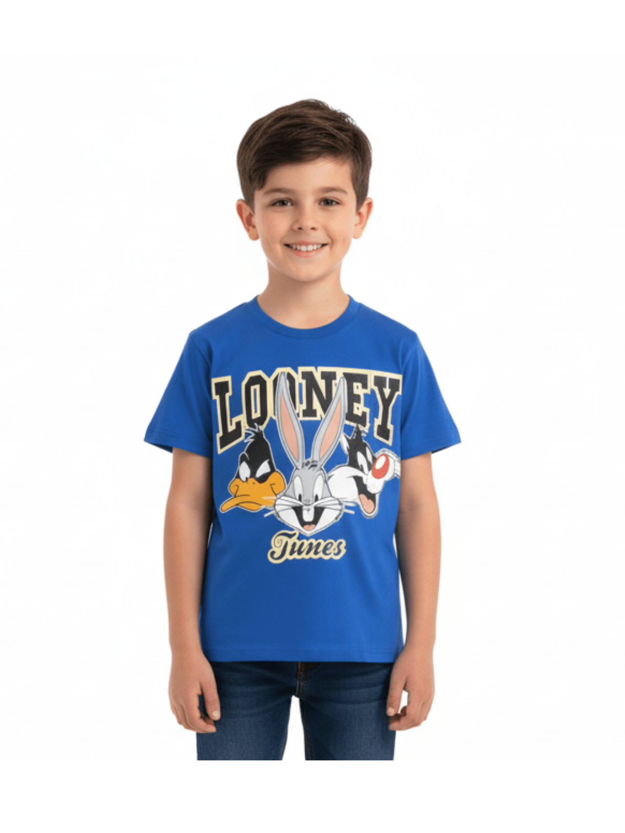 Official Looney Tunes Boys' T-Shirt - Royal Blue Bugs Bunny, Daffy & Sylvester Graphic Tee - Childrengoods