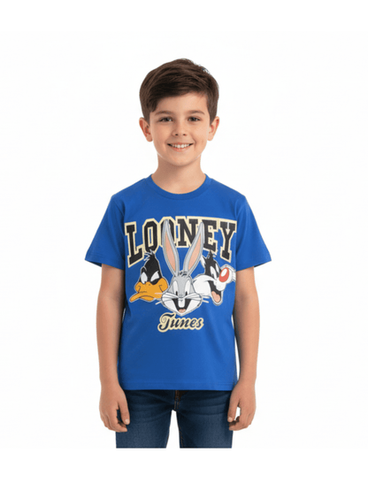 Official Looney Tunes Boys' T-Shirt - Royal Blue Bugs Bunny, Daffy & Sylvester Graphic Tee - Childrengoods