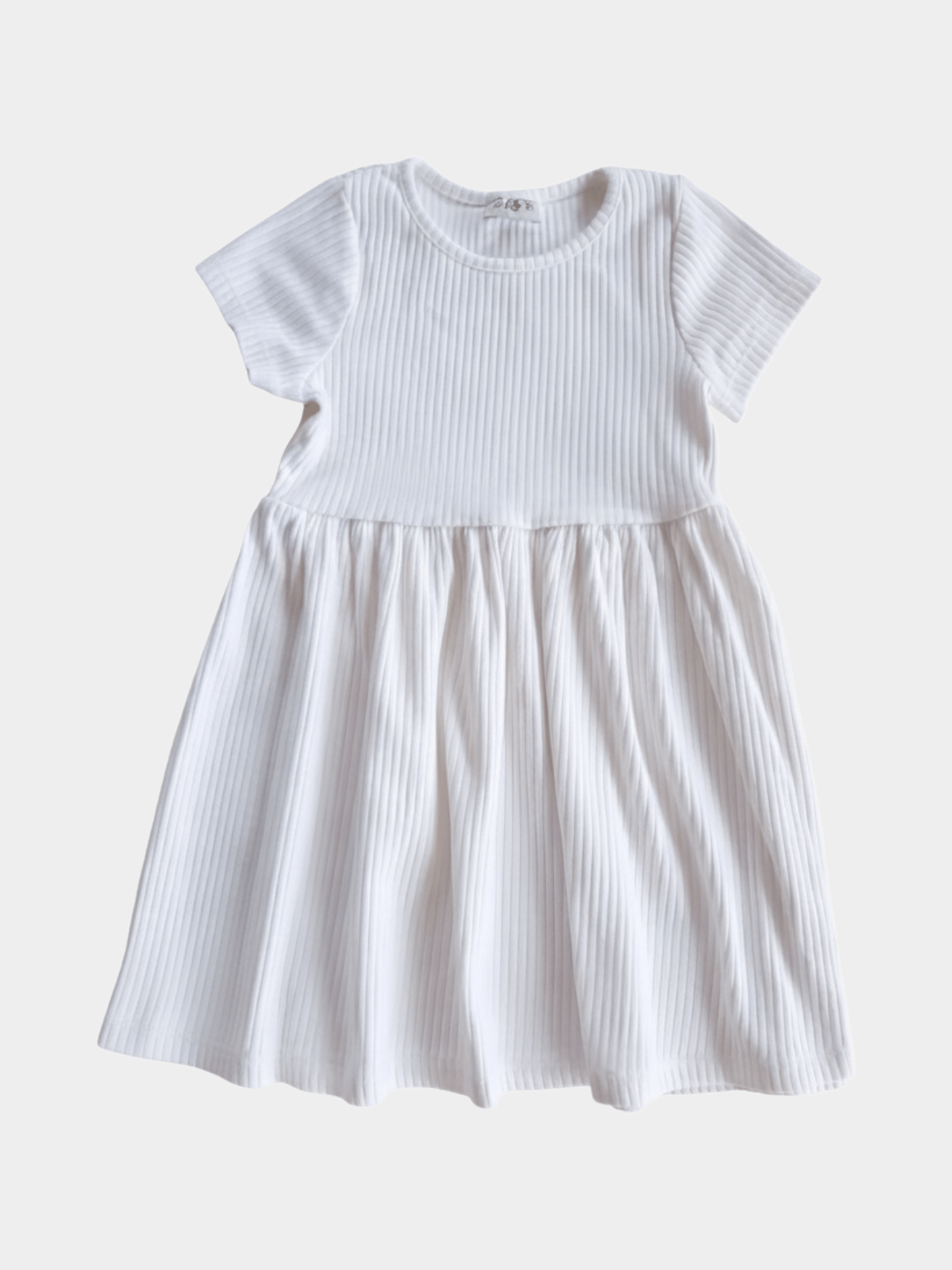 Plain White Ribbed Cotton Frock for Girls - Childrengoods
