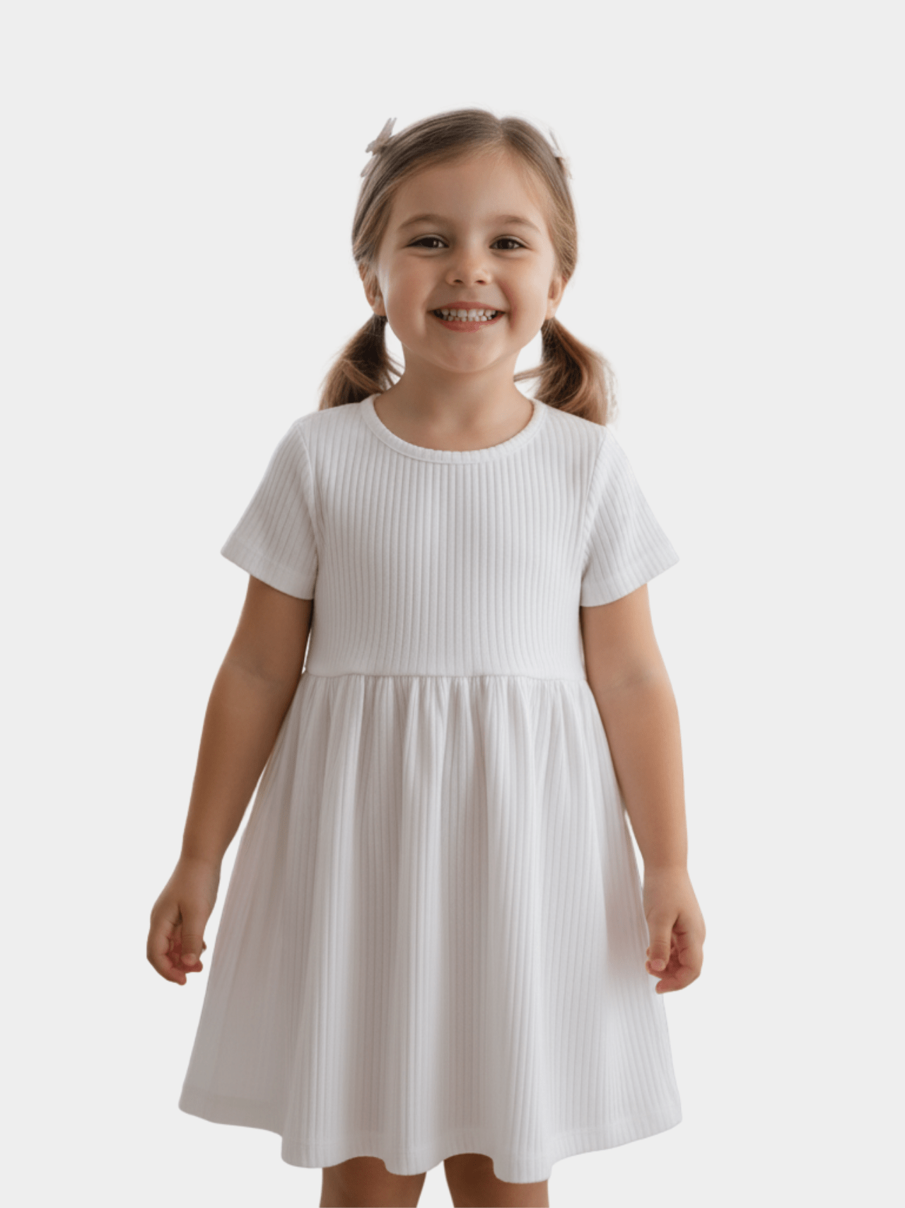 Plain White Ribbed Cotton Frock for Girls - Childrengoods